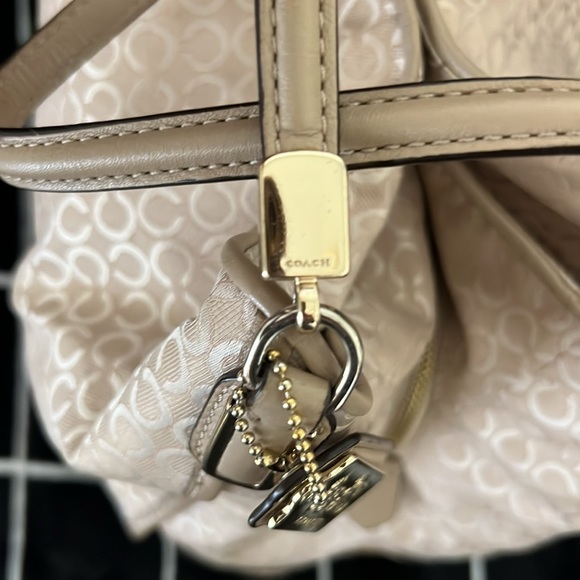 🏆COACH Phoebe Pearlescent Khaki Logo Fabric Embossed Leather Trim - Picture 8 of 11